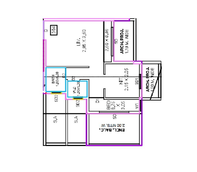Floor plan of 1 BHK 465 Sq. Ft. Apartment in GPS Ram Smruti CHS, Thane