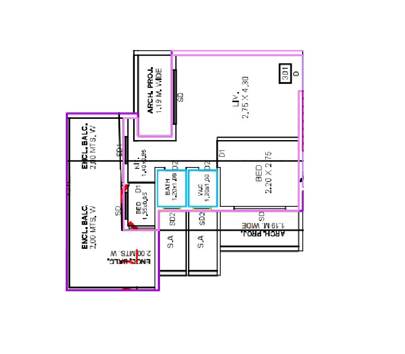 Floor plan of 1 BHK 480 Sq. Ft. Apartment in GPS Ram Smruti CHS, Thane