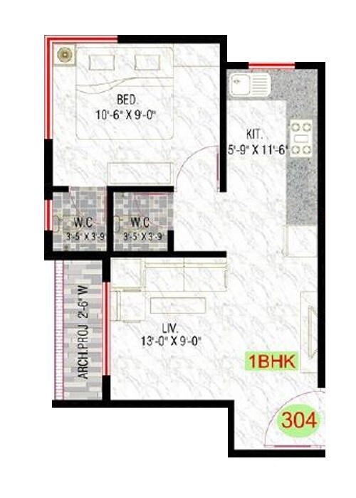 Floor plan of 1 BHK 236 Sq. Ft. Apartment in GPS Sumant CHS, Thane