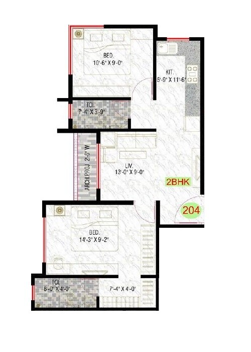 2 BHK 352 Sq. Ft. Apartment
