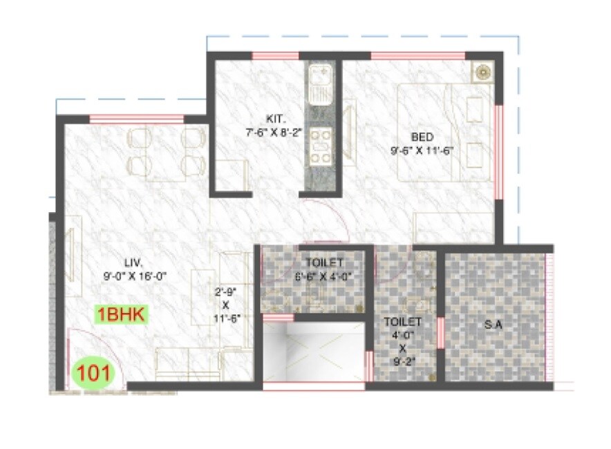 Floor plan of 1 BHK 243 Sq. Ft. Apartment in GPS Susiddhi CHS, Thane