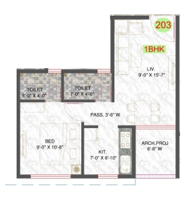 Floor plan of 1 BHK 271 Sq. Ft. Apartment in GPS Susiddhi CHS, Thane