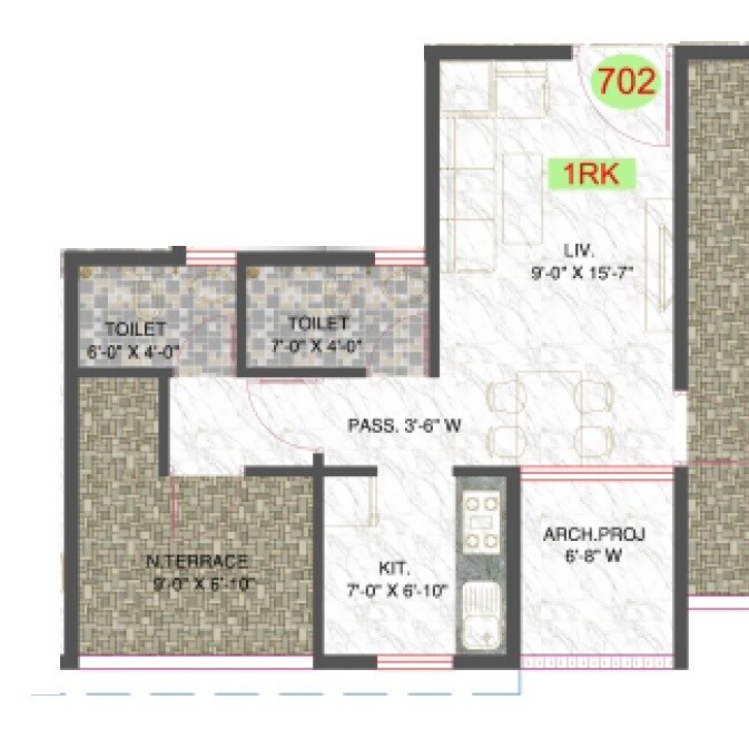 Floor plan of 217 Sq. Ft. Studio in GPS Susiddhi CHS, Thane