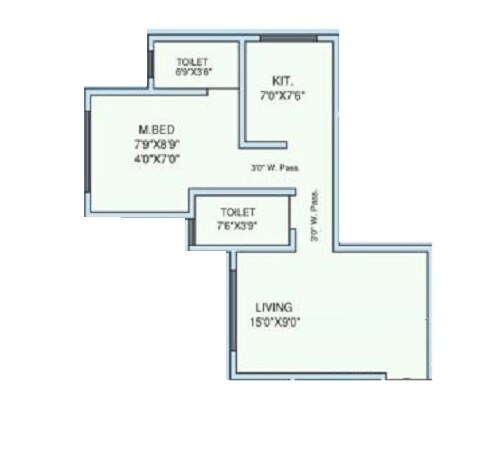 Floor plan of 1 BHK 430 Sq. Ft. Apartment in Green Om Ashish CHS, Thane