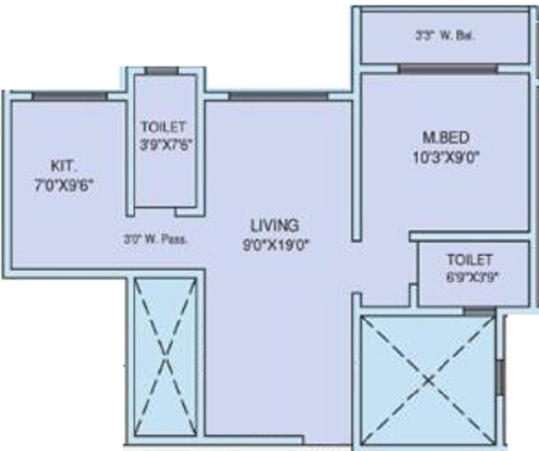 Floor plan of 1 BHK 450 Sq. Ft. Apartment in Green Om Ashish CHS, Thane