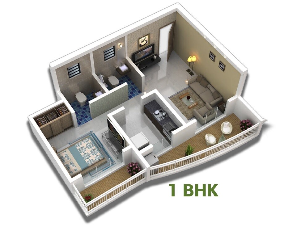 Floor plan of 1 BHK Apartment - 450 sq. ft. in Green Park Residency, Thane