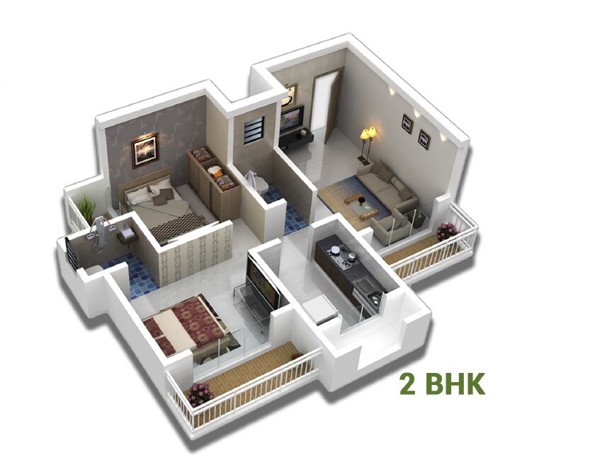 Floor plan of 2 BHK Apartment - 560 sq. ft. in Green Park Residency, Thane