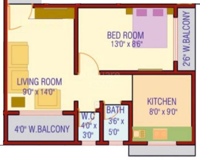 Floor plan of 1 BHK 413 Sq. Ft. Apartment in Green Shrushti Park, Thane