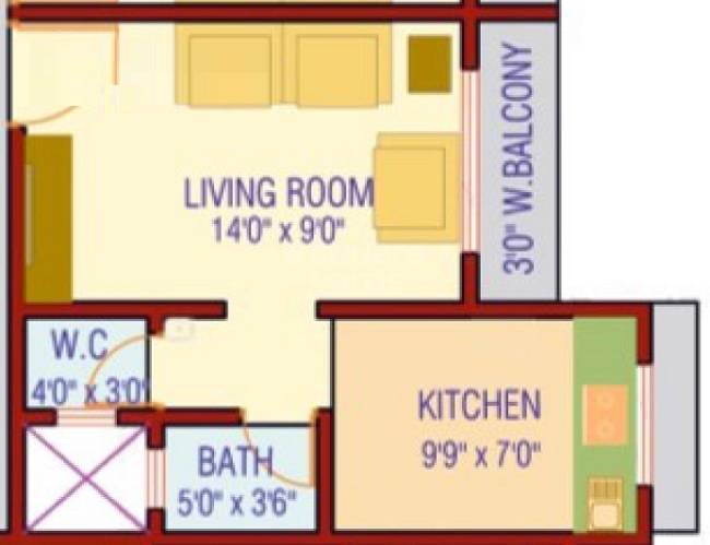 Floor plan of 253 Sq. Ft. Studio in Green Shrushti Park, Thane