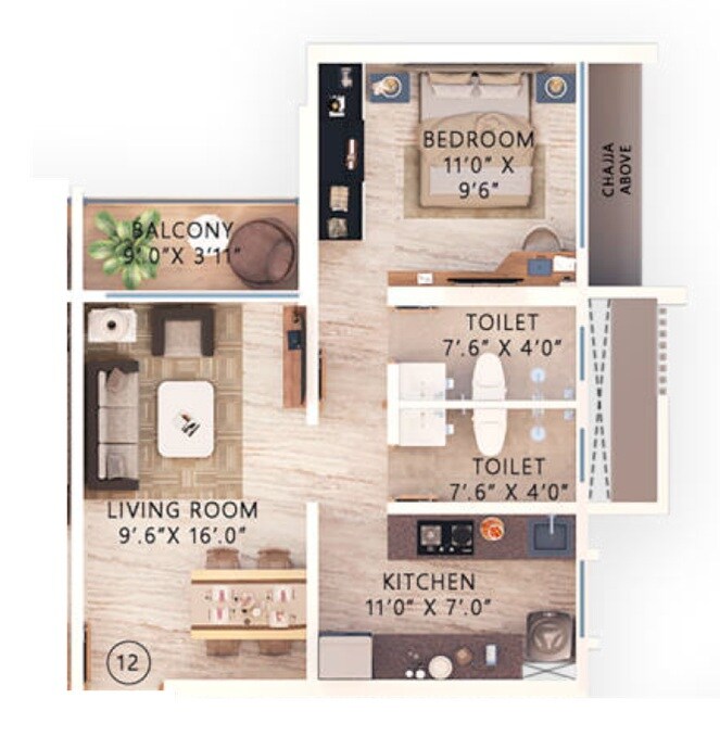 Floor plan of 1 BHK 481 Sq. Ft. Apartment in Gujarat Kasturi Van, Thane