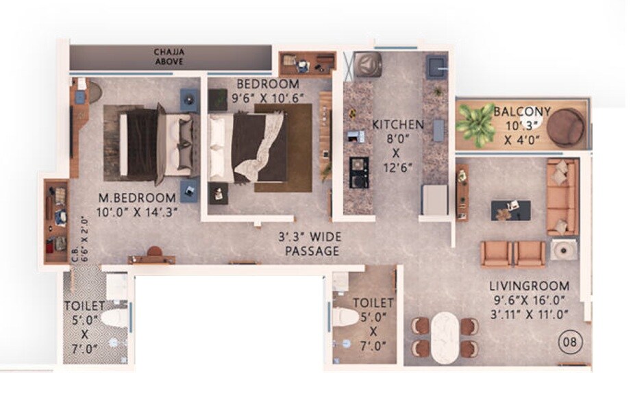 Floor plan of 2 BHK 764 Sq. Ft. Apartment in Gujarat Kasturi Van, Thane