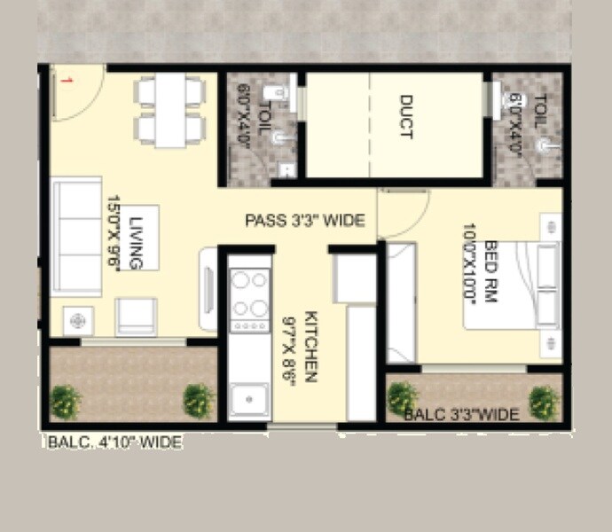 Floor plan of 1 BHK 450 Sq. Ft. Apartment in Gurudev Orchid, Thane