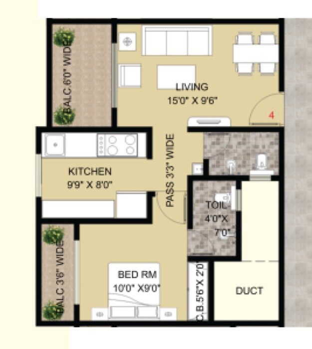 Floor plan of 1 BHK 503 Sq. Ft. Apartment in Gurudev Orchid, Thane