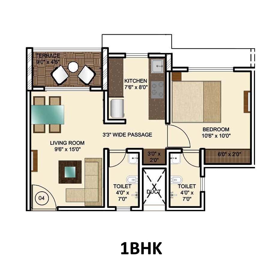 Floor plan of 1 BHK 402 Sq. Ft. Apartment in Gurukrupa Amber Vista, Thane