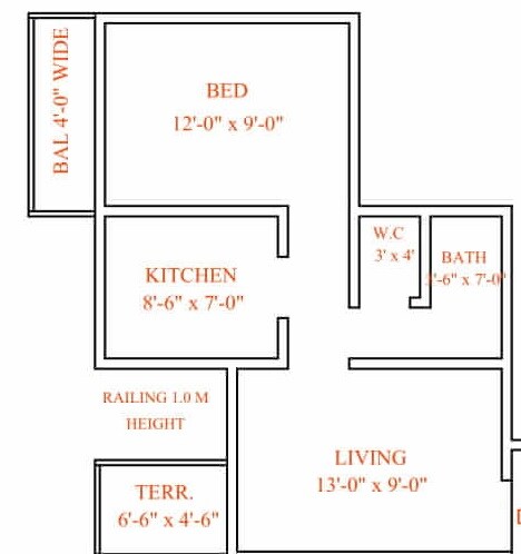 Floor plan of 1 BHK 406 Sq. Ft. Apartment in Guruprabha Sankul, Thane