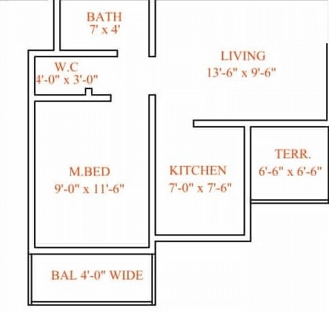 Floor plan of 1 BHK 461 Sq. Ft. Apartment in Guruprabha Sankul, Thane