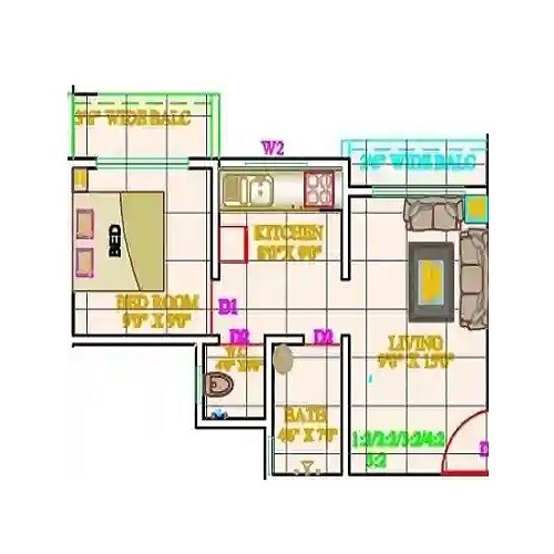 Floor plan of 1 BHK 370 Sq. Ft. Apartment in Hallmark Ozone Galaxy, Thane