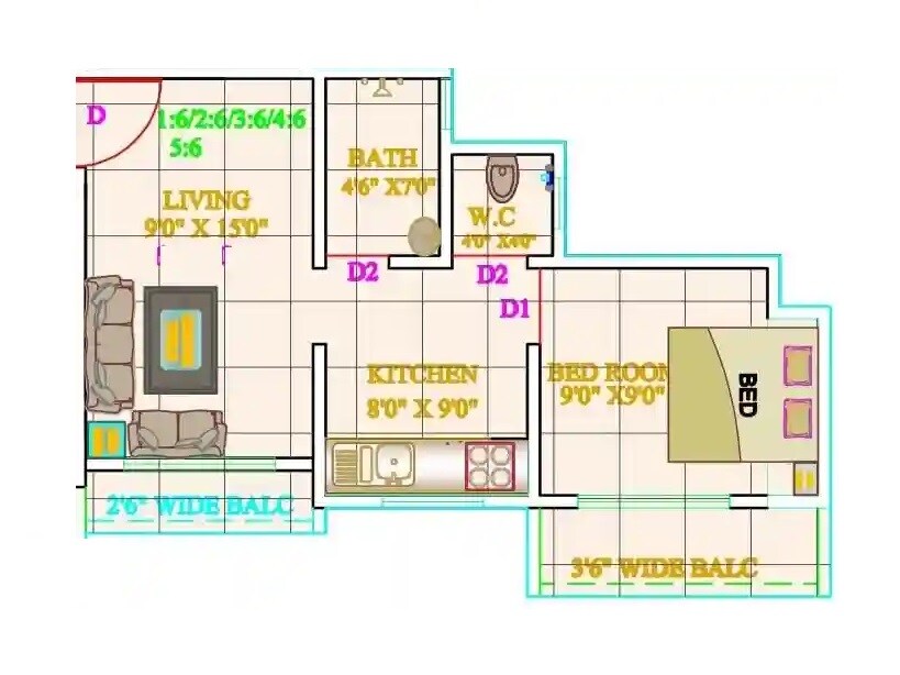 Floor plan of 1 BHK 439 Sq. Ft. Apartment in Hallmark Ozone Galaxy, Thane