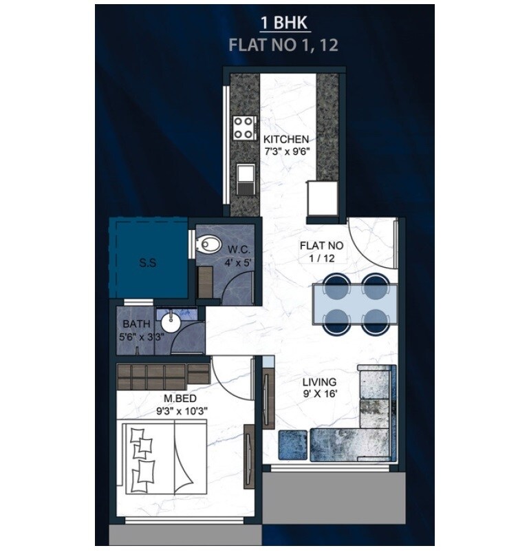 Floor plan of 1 BHK 358 Sq. Ft. Apartment in Happy Home Sarvoday Marvel, Thane