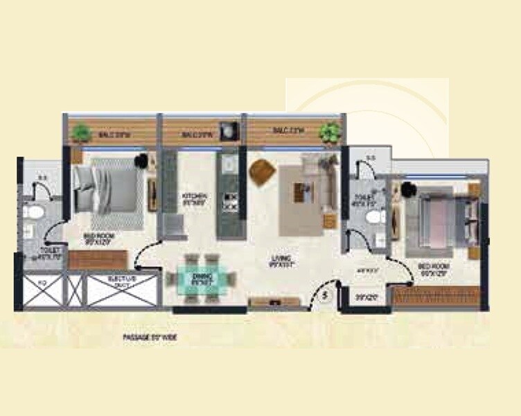 2 BHK 733 Sq. Ft. Apartment