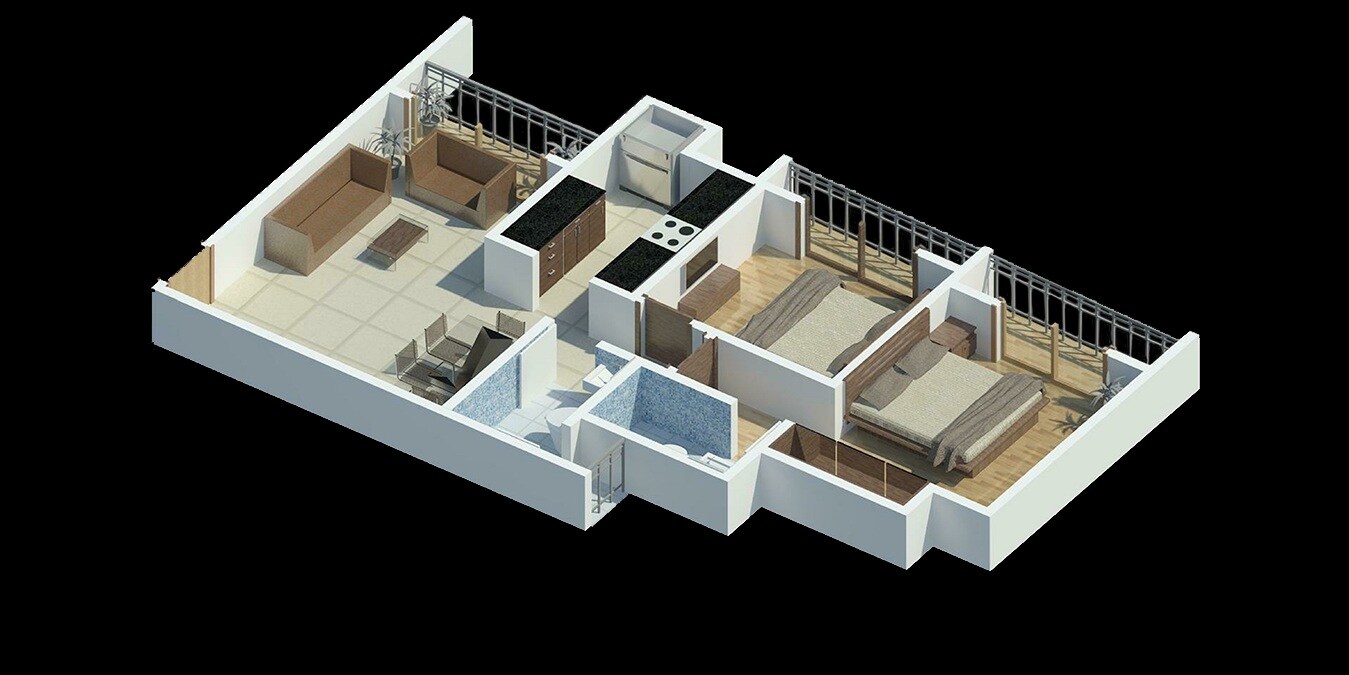 2 BHK 605 Sq. Ft. Apartment