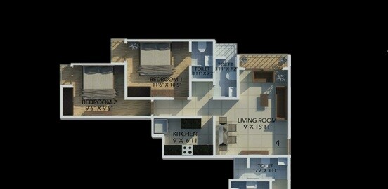 2 BHK 620 Sq. Ft. Apartment