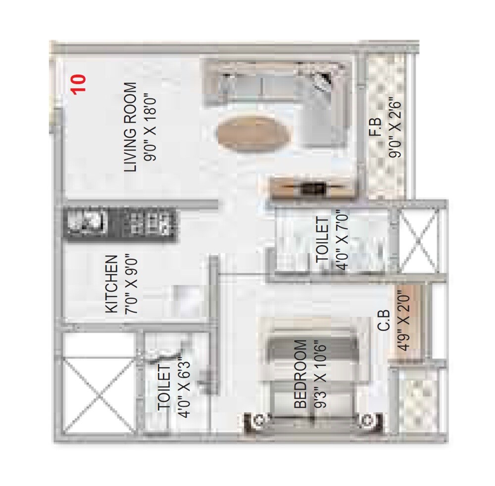 Floor plan of 1 BHK 455 Sq. Ft. Apartment in Harmain Central Park, Thane