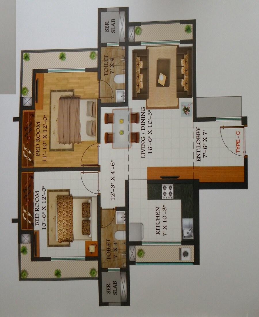 Floor plan of 2 BHK 718 Sq. Ft. Apartment in Harmony Signature Towers, Thane