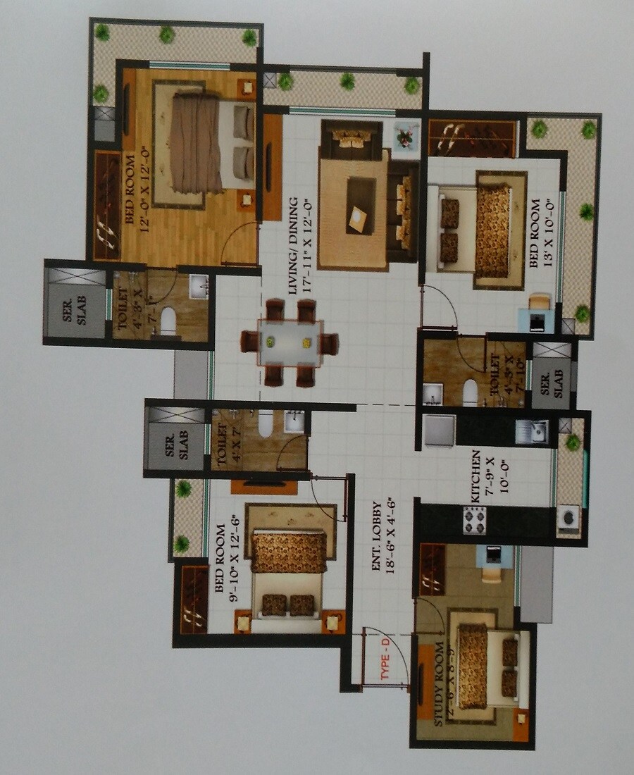 Floor plan of 4 BHK 1401 Sq. Ft. Apartment in Harmony Signature Towers, Thane