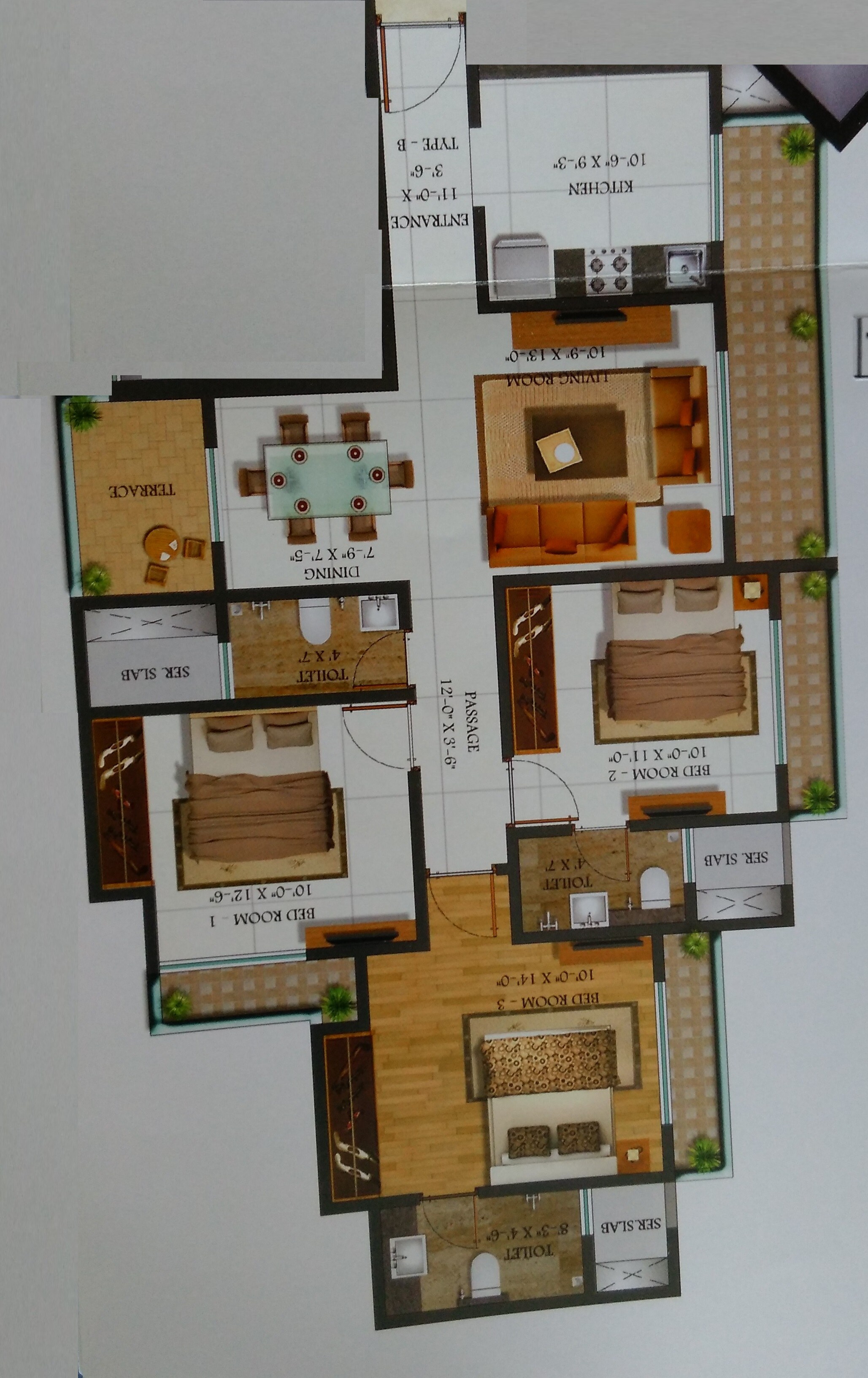Floor plan of 3 BHK 1575 Sq. Ft. Apartment in Harmony Sky Suites, Thane