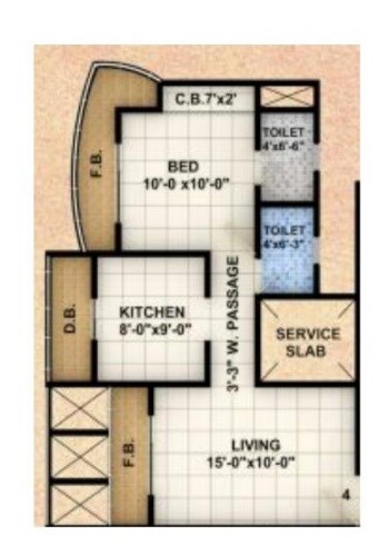 Floor plan of 1 BHK 750 Sq. Ft. Apartment in Harsh Residency, Thane