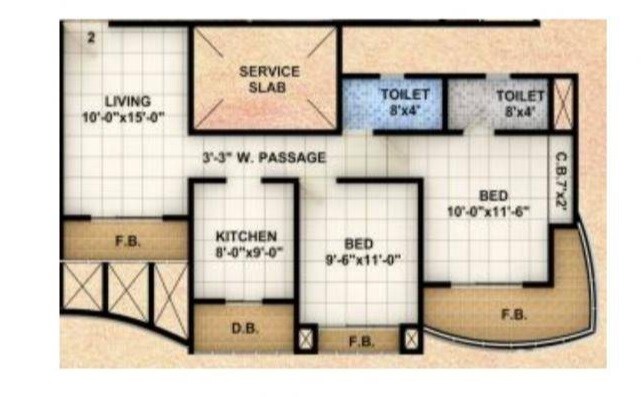 Floor plan of 2 BHK 1100 Sq. Ft. Apartment in Harsh Residency, Thane