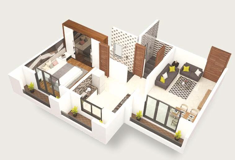 Floor plan of 1 BHK 324 Sq. Ft. Apartment in Hasti Parvati Heights, Thane