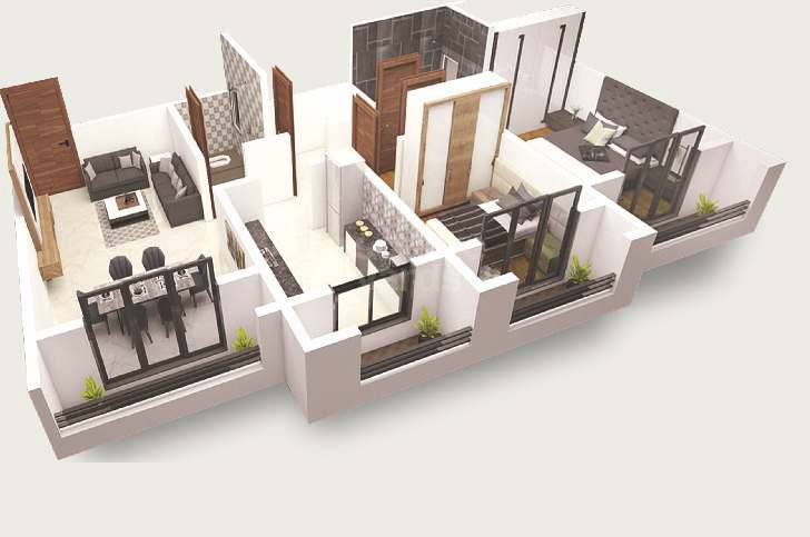Floor plan of 2 BHK 498 Sq. Ft. Apartment in Hasti Parvati Heights, Thane