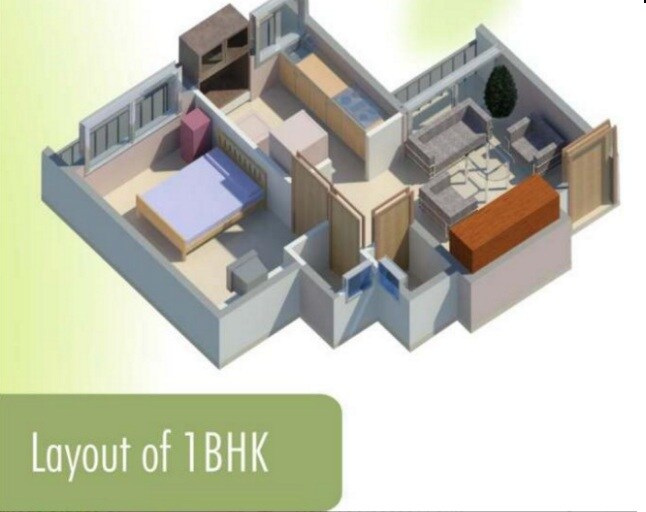 Floor plan of 1 BHK 664 Sq. Ft. Apartment in Haware Citi, Thane