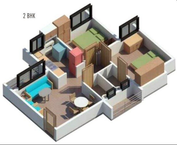 Floor plan of 2 BHK 564 Sq. Ft. Apartment in Haware Citi, Thane