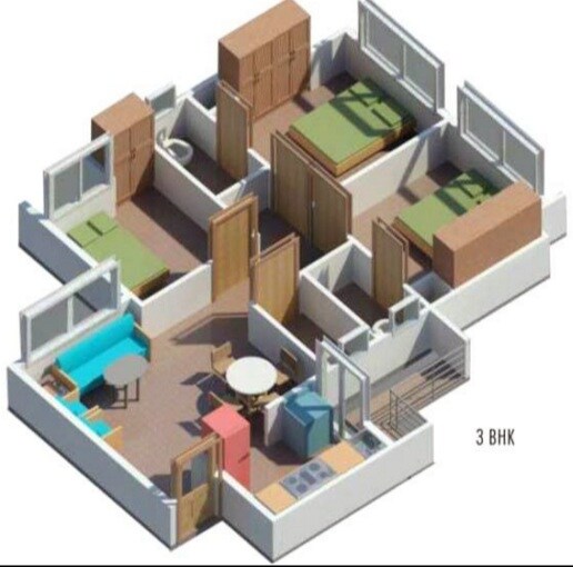 Floor plan of 3 BHK 1149 Sq. Ft. Apartment in Haware Citi, Thane