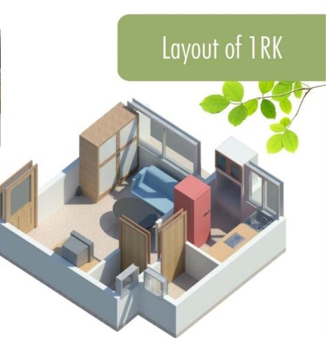Floor plan of 384 Sq. Ft. Studio in Haware Citi, Thane