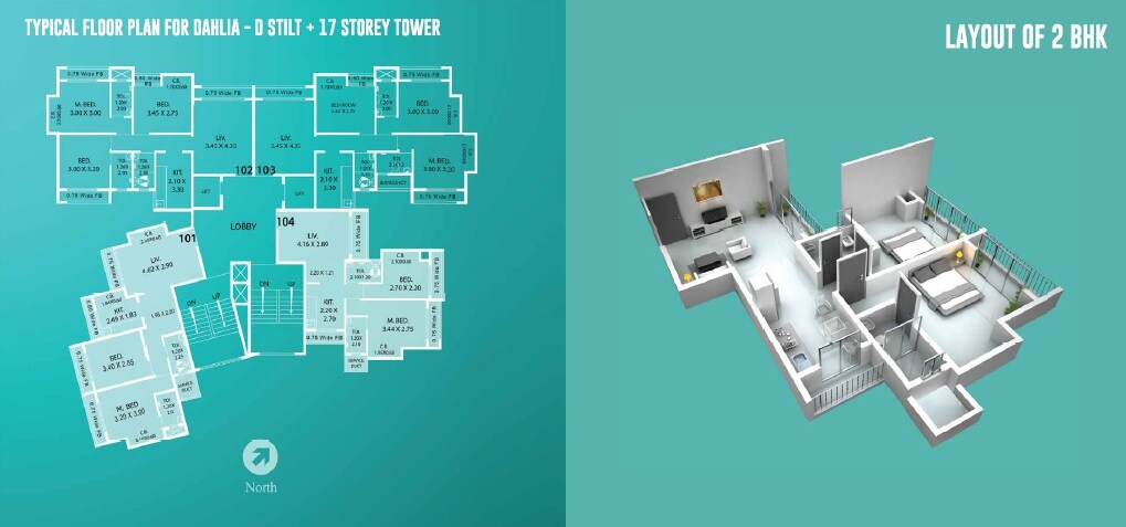 Floor plan of 2 BHK 550 Sq. Ft. Apartment in Haware Dahlia, Thane