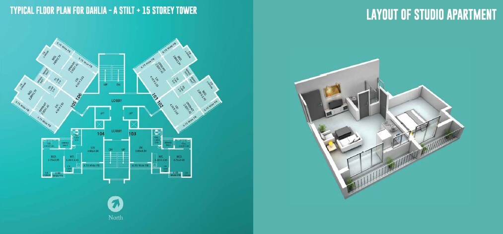 Floor plan of 221 Sq. Ft. Studio in Haware Dahlia, Thane