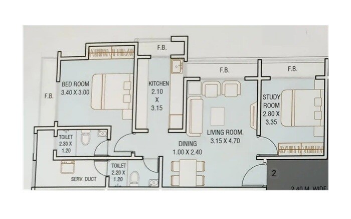 Floor plan of 2 BHK 499 Sq. Ft. Apartment in Haware Intelligentia Spectrum, Thane