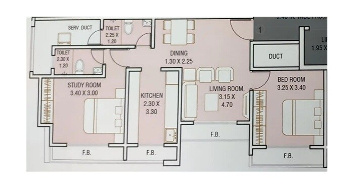 Floor plan of 2 BHK 535 Sq. Ft. Apartment in Haware Intelligentia Spectrum, Thane