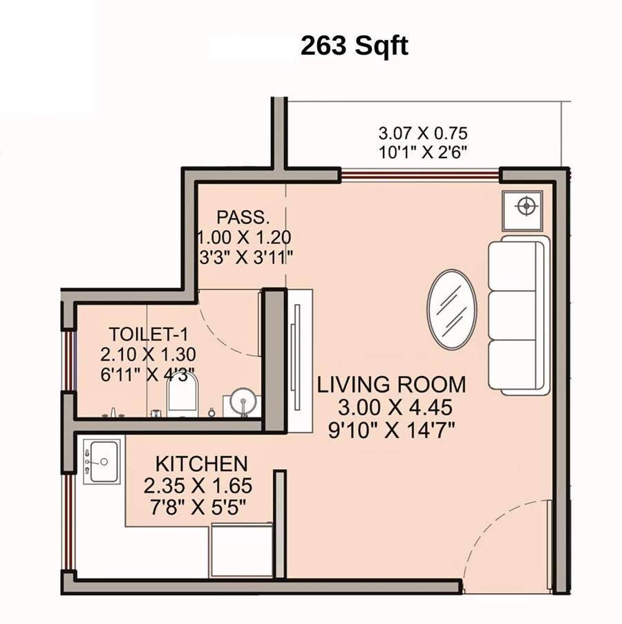 Floor plan of Studio - 263 sq. ft. in Haware My First Home, Thane