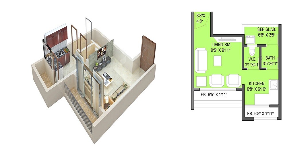 Floor plan of 245 Sq. Ft. Studio in Haware Paradise, Thane