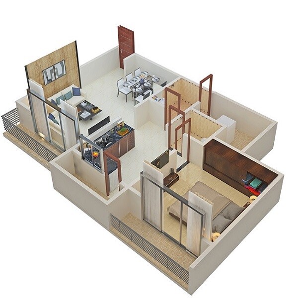 Floor plan of 1 BHK 427 Sq. Ft. Apartment in Haware Pinnacle, Thane