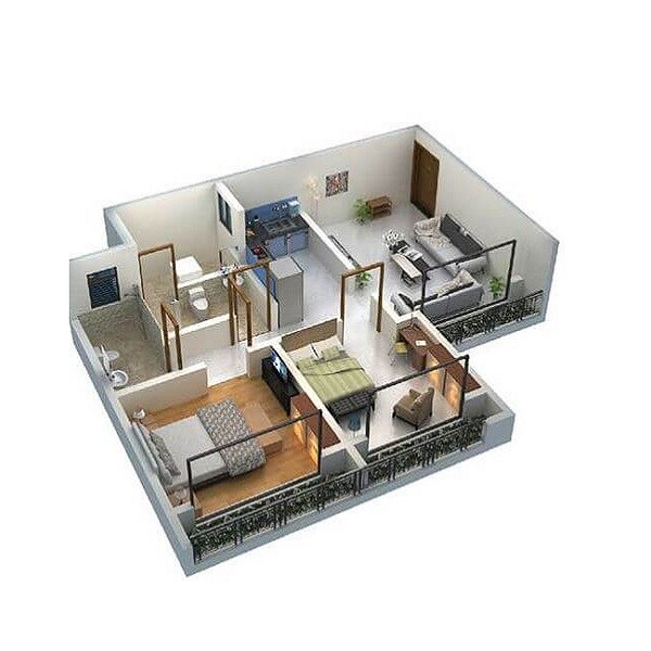 Floor plan of 2 BHK 555 Sq. Ft. Apartment in Haware Pinnacle, Thane