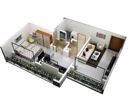 Floor plan of 1 BHK 395 Sq. Ft. Apartment in Haware Pinnacle, Thane
