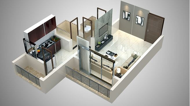 Floor plan of 279 Sq. Ft. Studio in Haware Pinnacle, Thane