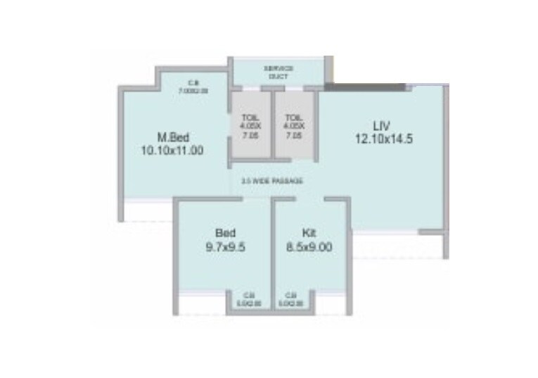 Floor plan of 2 BHK Apartment - 580 sq. ft. in Haware Platinum Towers, Thane
