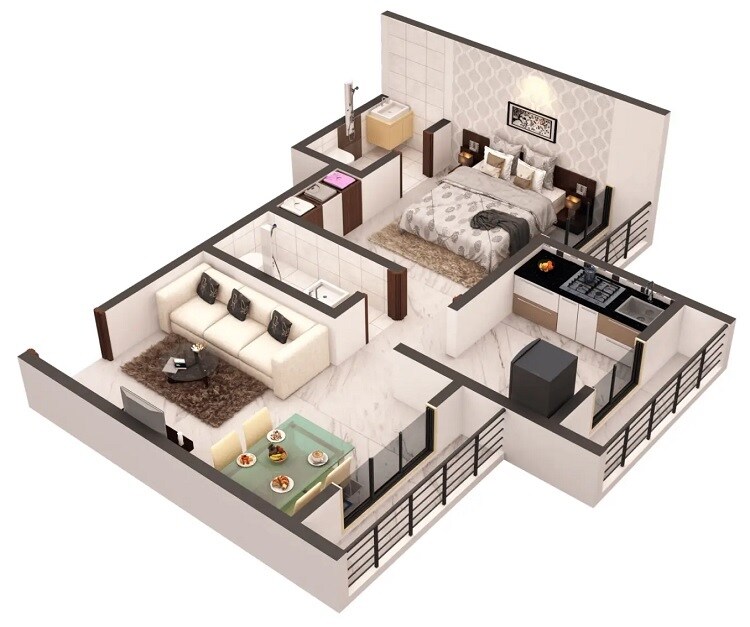 Floor plan of 1 BHK 461 Sq. Ft. Apartment in HCS Horizon, Thane